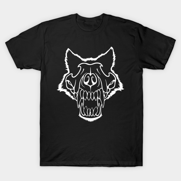 Wolf Skull White T-Shirt by CharlieWizzard